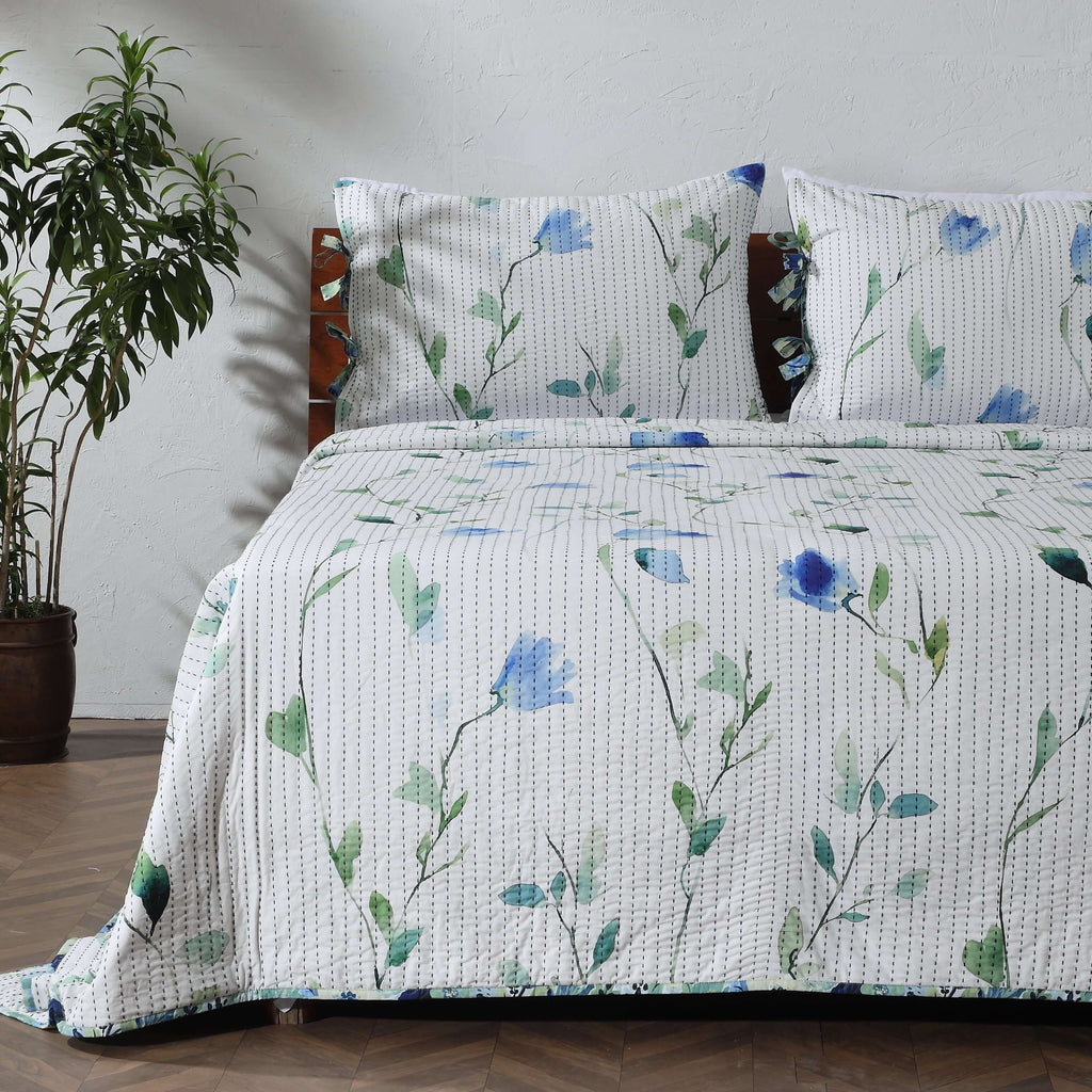 COTTON REVERSIBLE BEDSPREAD SET - GARDENIA
