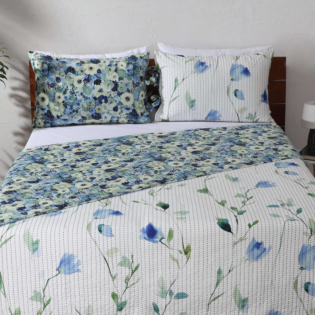 COTTON REVERSIBLE BEDSPREAD SET - GARDENIA