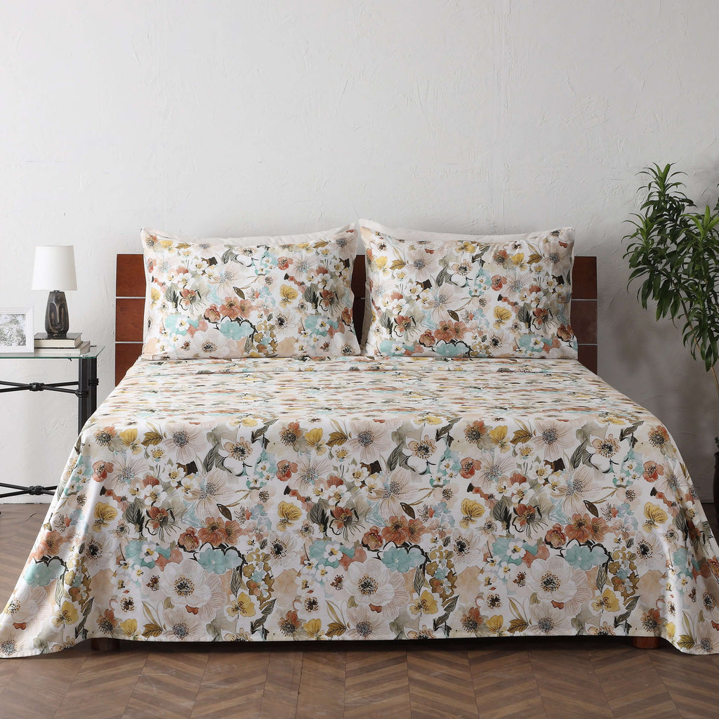 BAMBOO COTTON 300TC PRINTED SHEET SET - MEADOW MIST