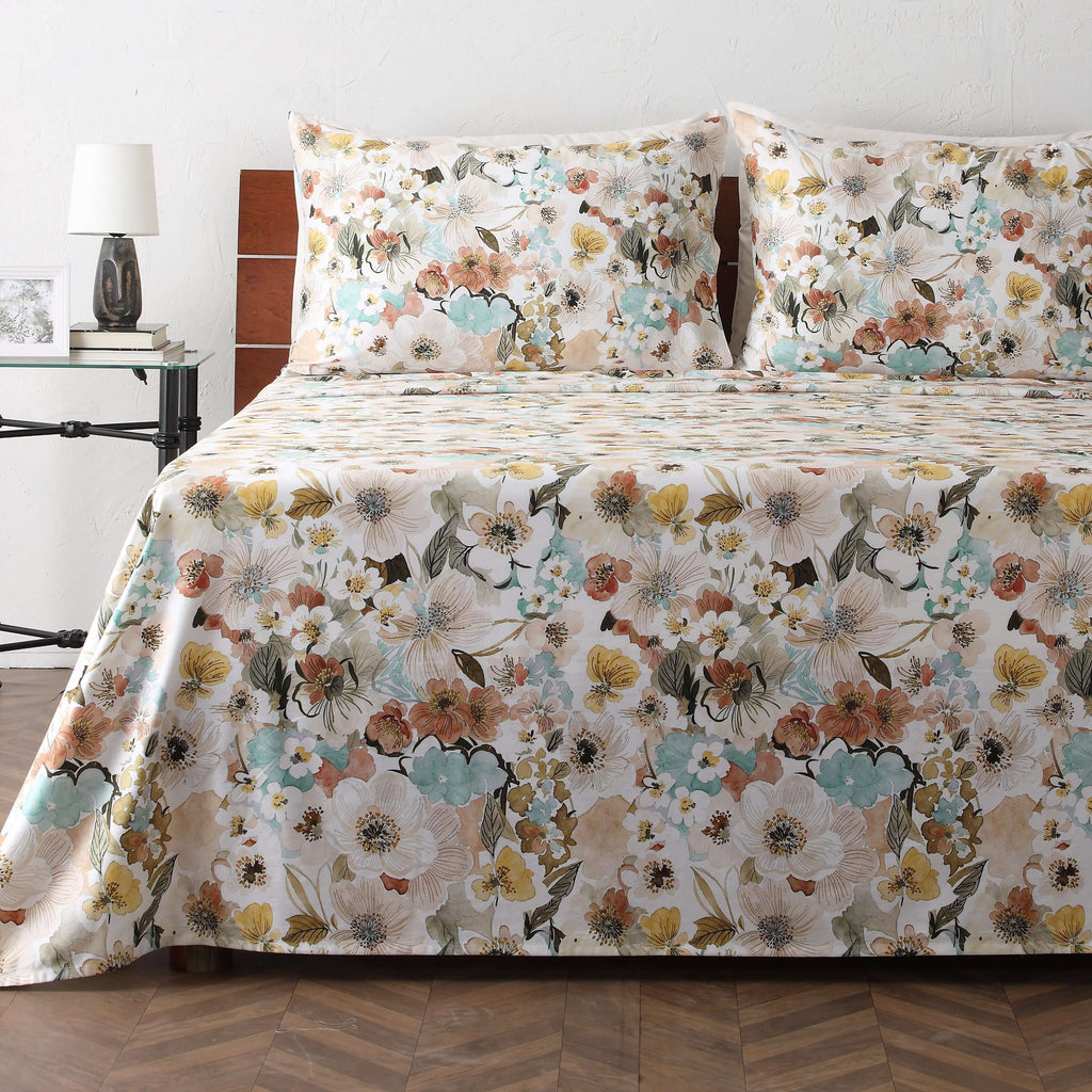 BAMBOO COTTON 300TC PRINTED SHEET SET - MEADOW MIST