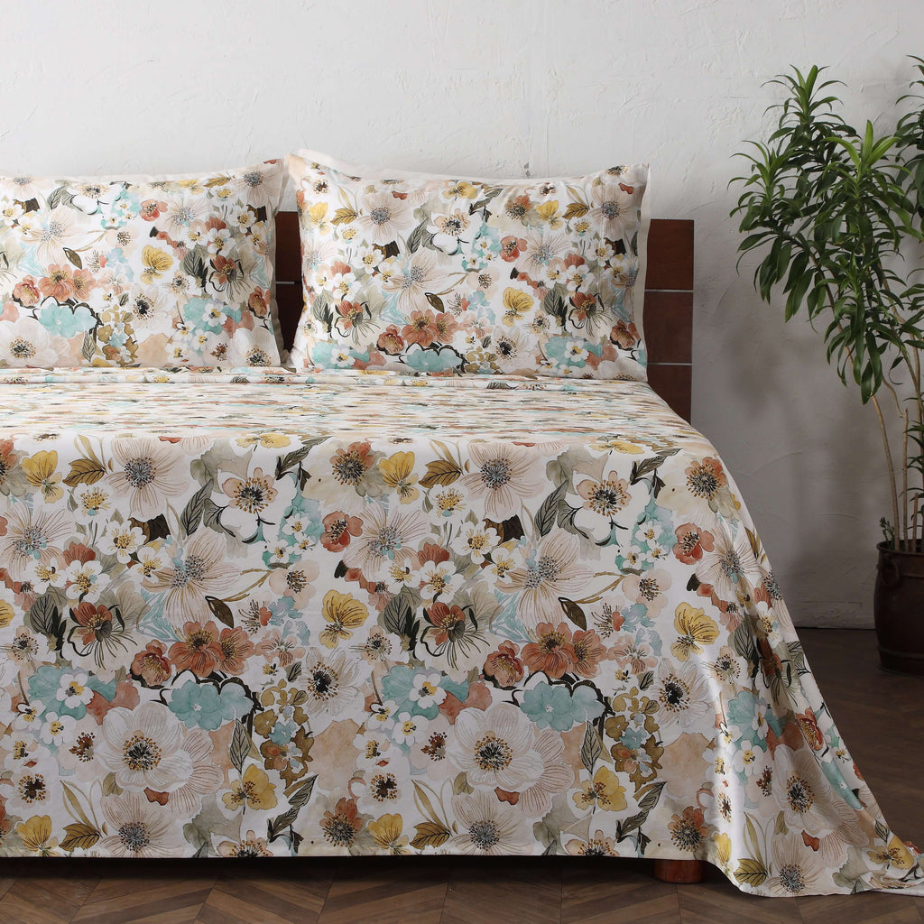 BAMBOO COTTON 300TC PRINTED SHEET SET - MEADOW MIST
