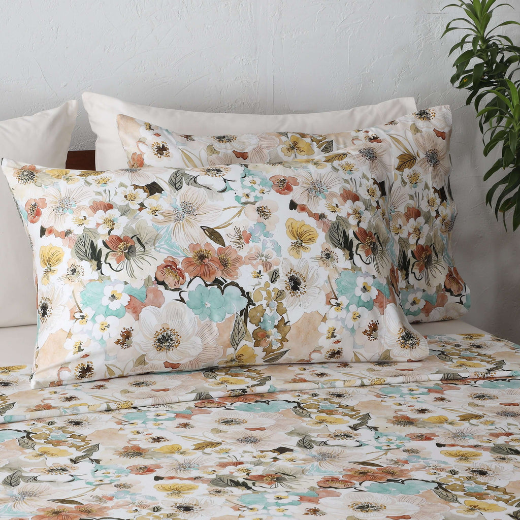 BAMBOO COTTON 300TC PRINTED SHEET SET - MEADOW MIST