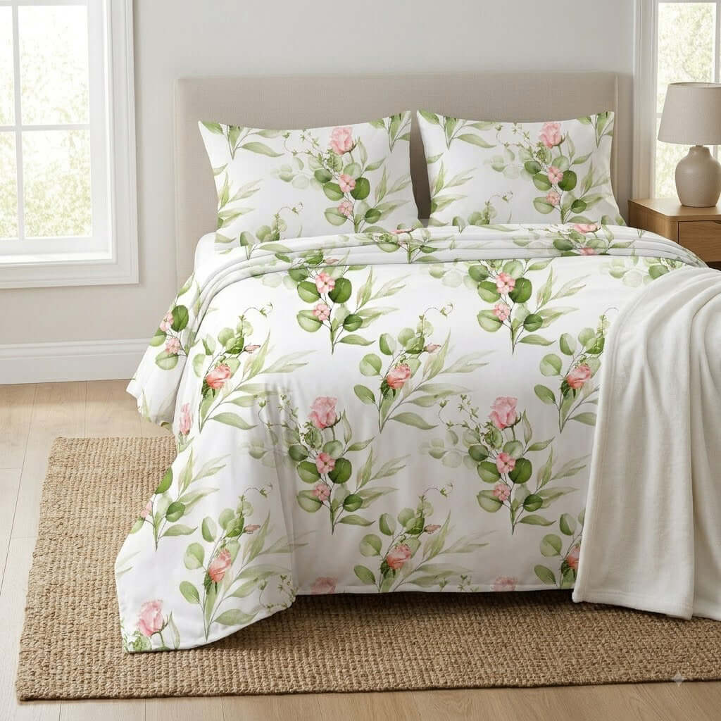 ORGANIC COTTON 200TC PERCALE PRINTED SHEET SET - RAMBLING ROSE