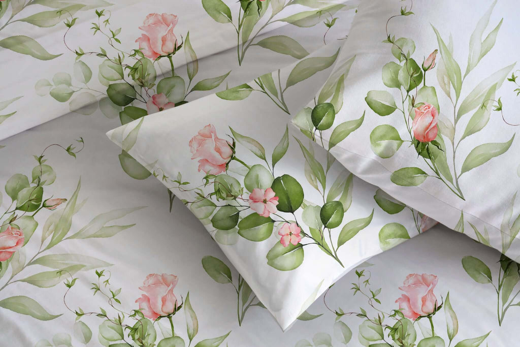 ORGANIC COTTON 200TC PRINTED FITTED SHEET SET - RAMBLING ROSE