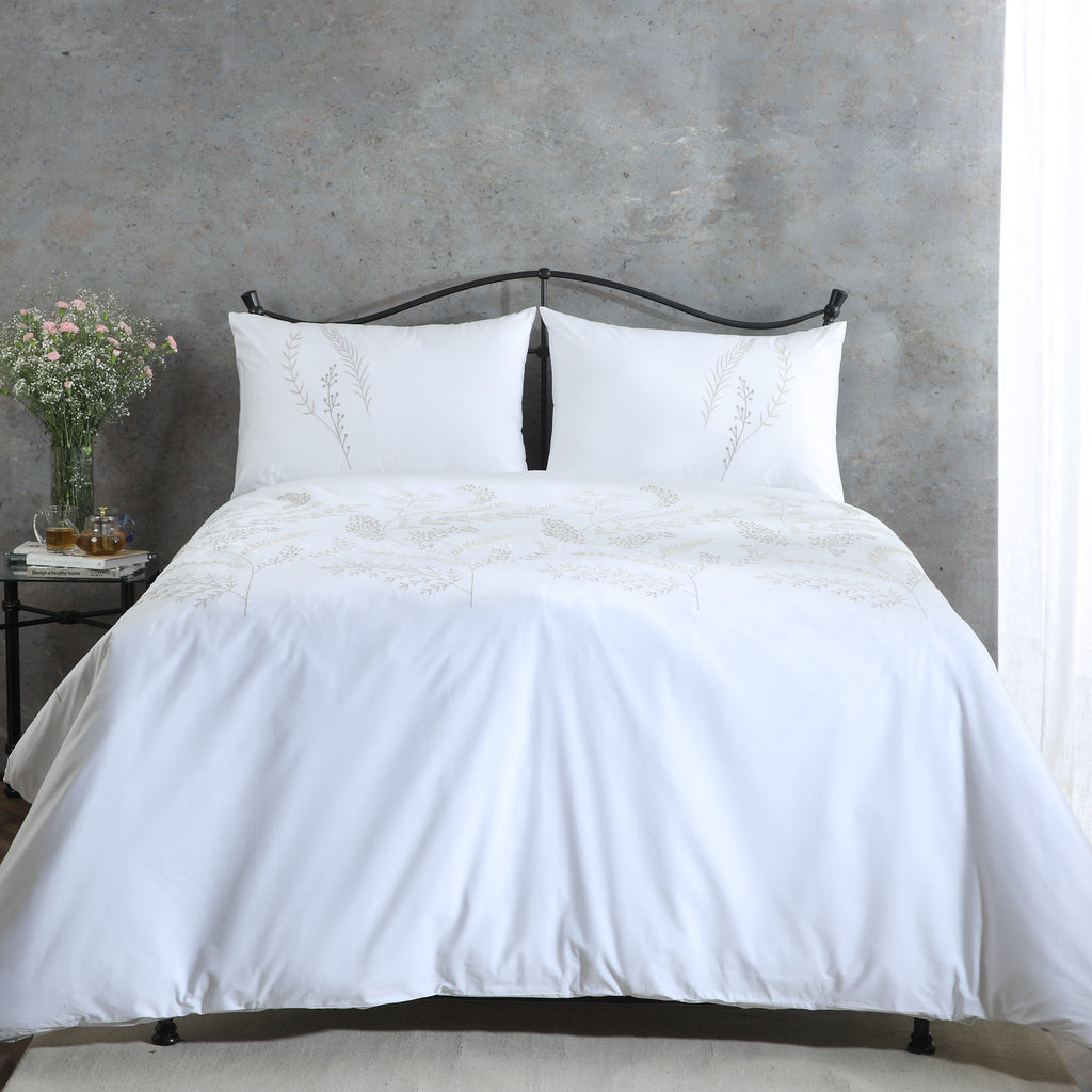 SORRENTO 200 TC PERCALE 100% ORGANIC COTTON EMBROIDERED DUVET COVER SET
