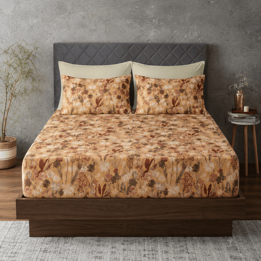 ORGANIC COTTON 200TC PRINTED FITTED SHEET SET - SAVANNAH