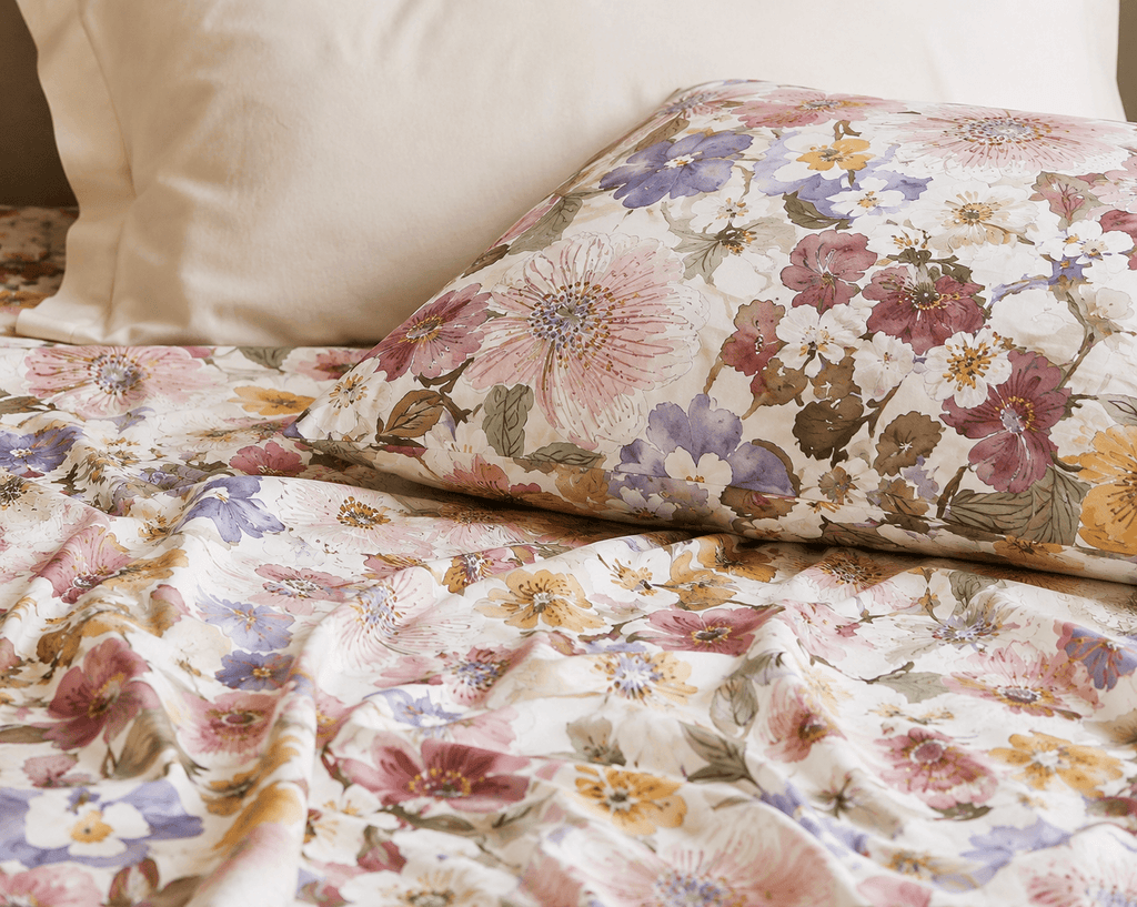 ORGANIC COTTON 200TC PRINTED FITTED SHEET SET - SERENITY