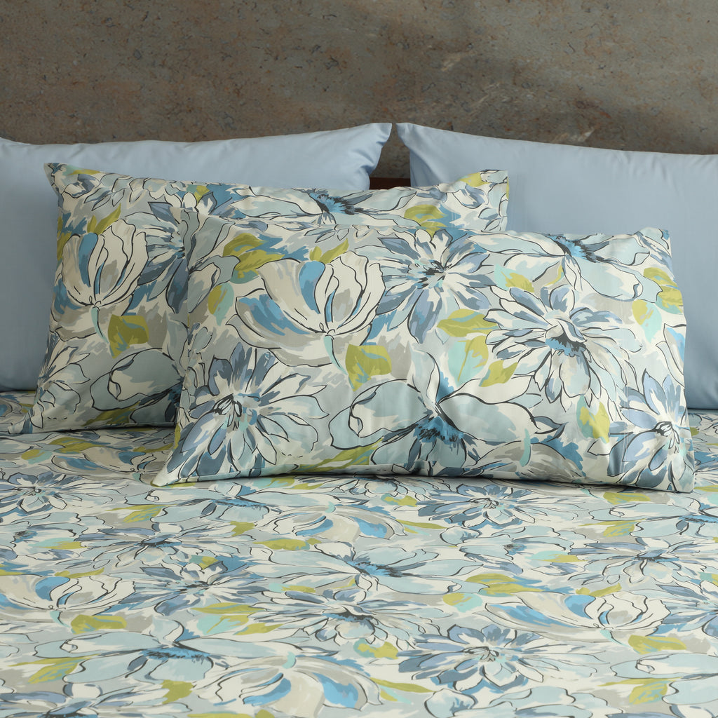 200TC PERCALE ORGANIC PRINTED SHEET SET - MEANDERING BLOSSOMS