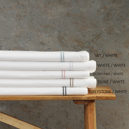 200TC WHITE ORGANIC EMBROIDERED SHEET SET - SKY ON WHITE