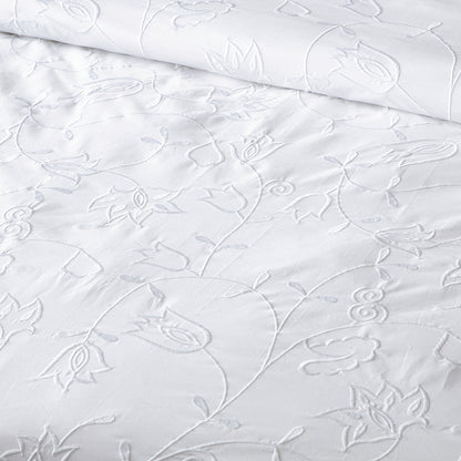 ABUNDANCE 200 TC PERCALE 100% ORGANIC COTTON EMBROIDERED DUVET COVER SET - WHITE ON WHITE