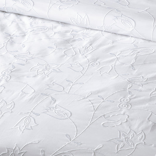 ABUNDANCE 200 TC PERCALE 100% ORGANIC COTTON EMBROIDERED DUVET COVER SET - WHITE ON WHITE