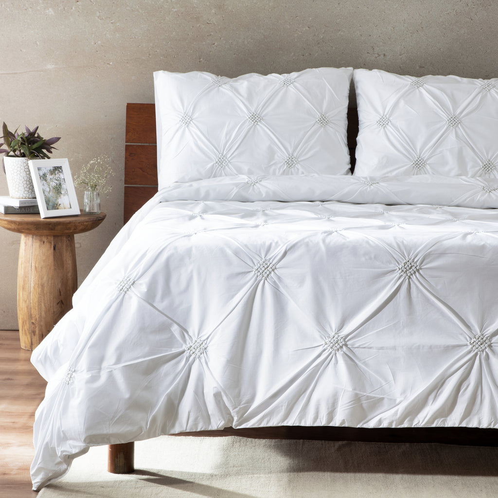 DIAMOND RHAPSODY 200 TC PERCALE 100% ORGANIC COTTON EMBROIDERED DUVET COVER SET - WHITE