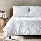 DIAMOND RHAPSODY 200 TC PERCALE 100% ORGANIC COTTON EMBROIDERED DUVET COVER SET - WHITE