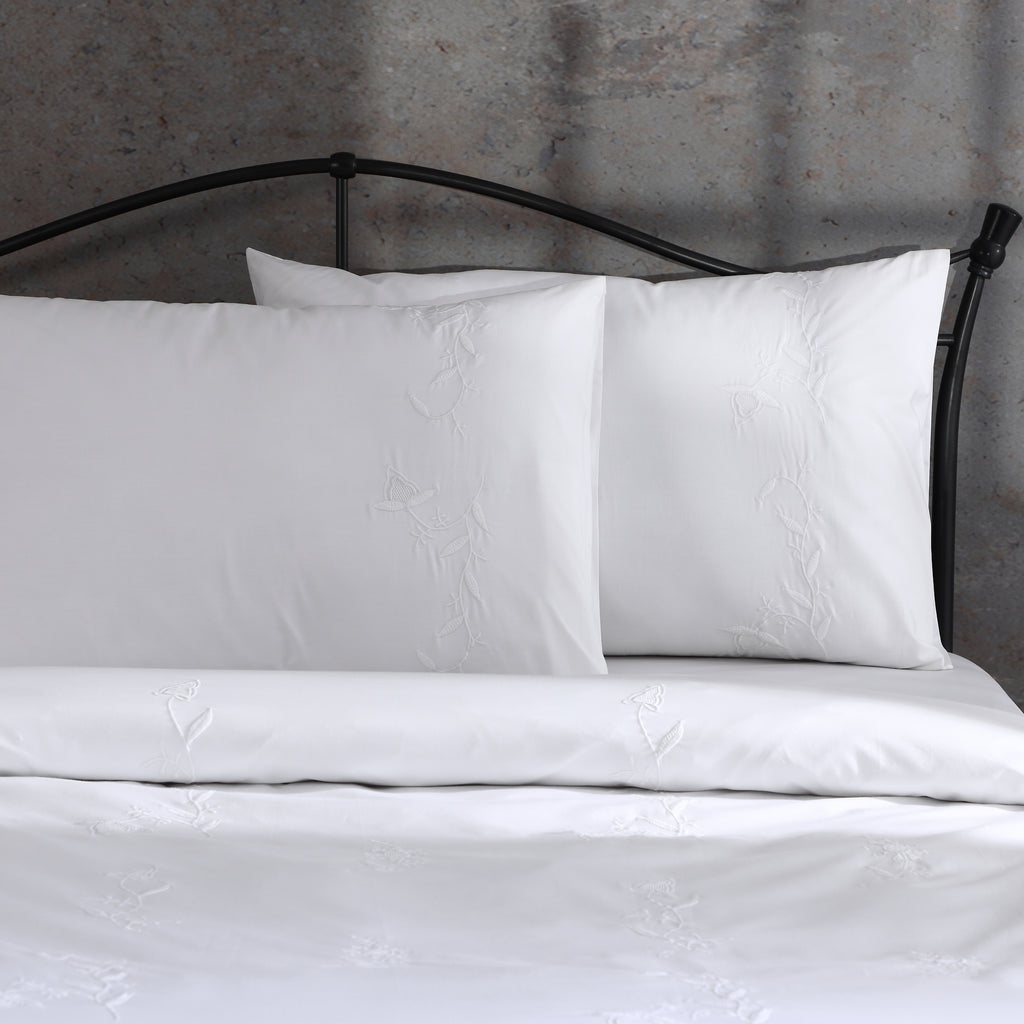 Vintage Floral organic cotton percale duvet cover and pillowcases set with floral embroidery, 200 TC, alternate view