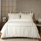 Ethan — organic cotton ivory percale luxe marrow brown colour embroidered duvet cover with pillowcases set, 200 TC, hotel inspired