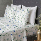 ORGANIC COTTON 200TC PRINTED FITTED SHEET SET - WATERCOLOUR MIST