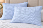 COTTON QUILTED HERRINGBONE BEDSPREAD SET - SKY BLUE