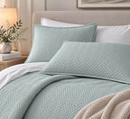 COTTON QUILTED HERRINGBONE BEDSPREAD SET - SURF SPRAY