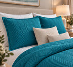 COTTON QUILTED HERRINGBONE BEDSPREAD SET - EMERALD