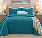COTTON QUILTED HERRINGBONE BEDSPREAD SET - EMERALD