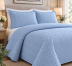 COTTON QUILTED HERRINGBONE BEDSPREAD SET - FLUORESCENT ICE