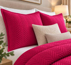 COTTON QUILTED HERRINGBONE BEDSPREAD SET - FUSCHIA
