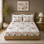 ORGANIC COTTON 200TC PRINTED FITTED SHEET SET - WHISPERING ROSE