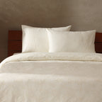 Abundance — organic cotton percale floral ivory on ivory embroidered duvet cover set, 200 TC, detailed view