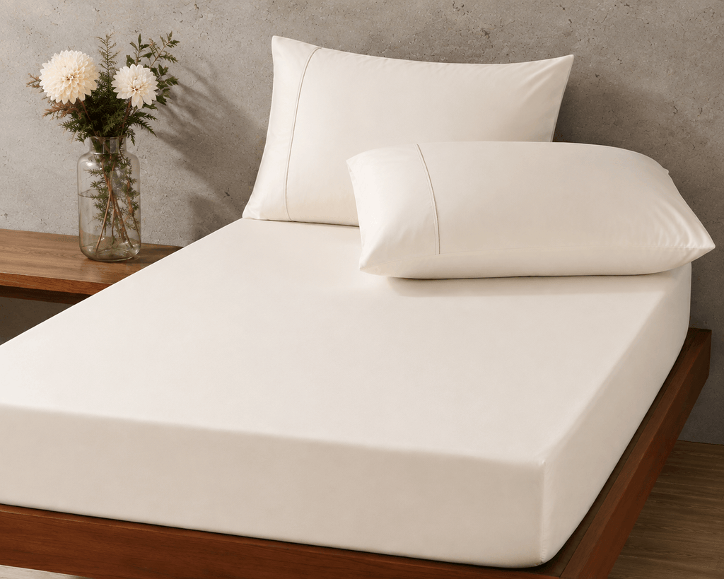 BAMBOO COTTON 300TC FITTED SHEET SET - IVORY