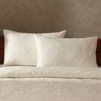 Abundance — organic cotton percale floral ivory on ivory embroidered duvet cover set, 200 TC, detailed view